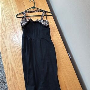 NWOT Black pinup Dress with Leopard Print Straps